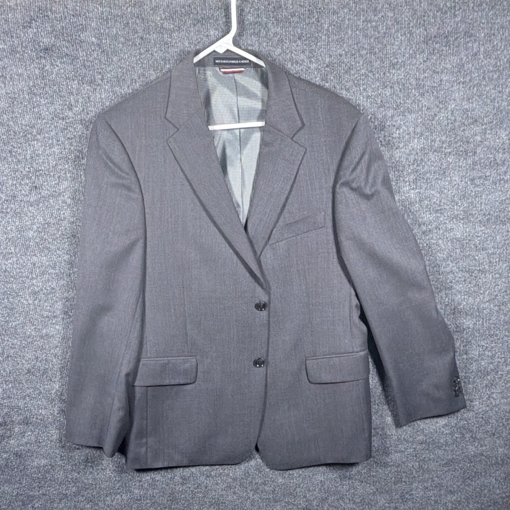 Mens 42S Suit Jacket, Tommy Hilfiger, Grey, Wool Blend 2-Button Blazer